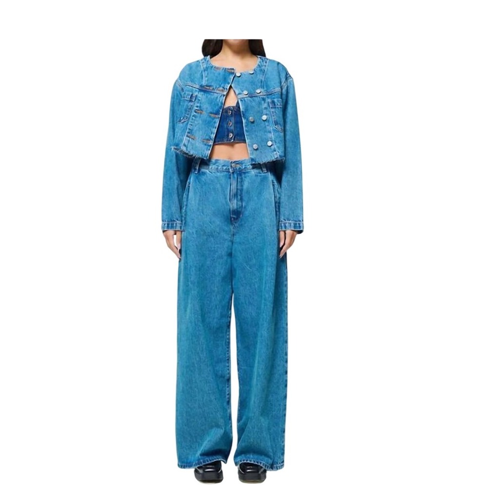Etica Raven Pleated Wide Leg Jeans Everglades Blue Denim EW55655 Size 26 NWT